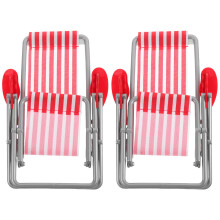2Pcs Mini Red Beach Lounge Chair Model Plastic Cloth Decoration