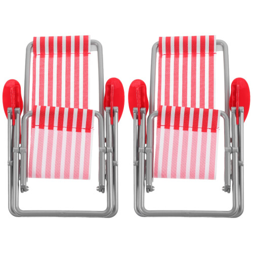 2Pcs Mini Red Beach Lounge Chair Model Plastic Cloth Decoration