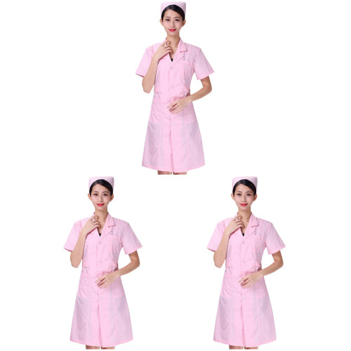 3Pcs Pink Cotton Pharmacy Coat Slim Designed Uniform for Workplace