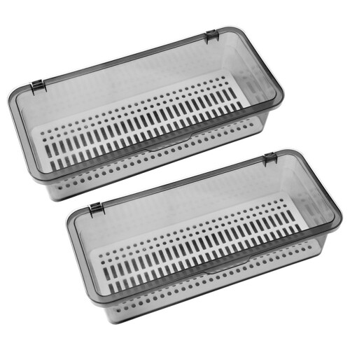4Pcs Space-Saving Grey Cutlery Drainer Basket with Lid for Kitchen 1