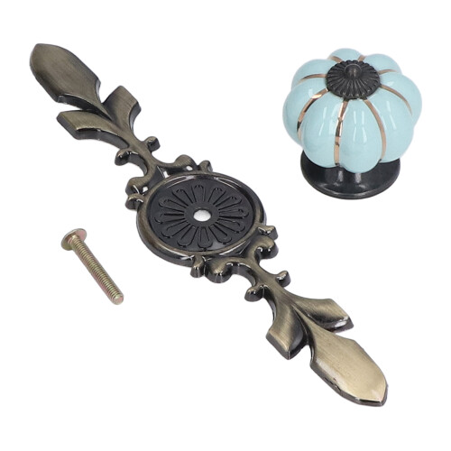 2pcs Light Blue Hand Painted Pumpkin Ceramic Drawer Knobs, 4cm 2