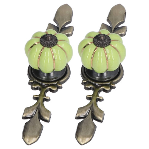 2pcs Hand Painted Green Pumpkin Ceramic Drawer Knobs 4cm Stylish Cabinet Handles