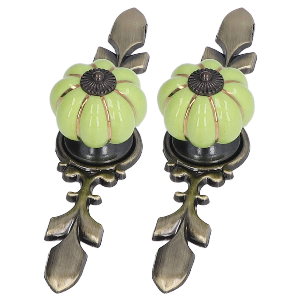 2Pcs Hand Painted Green Pumpkin Ceramic Drawer Knobs 4Cm Stylish Cabinet Handles 6941387714224