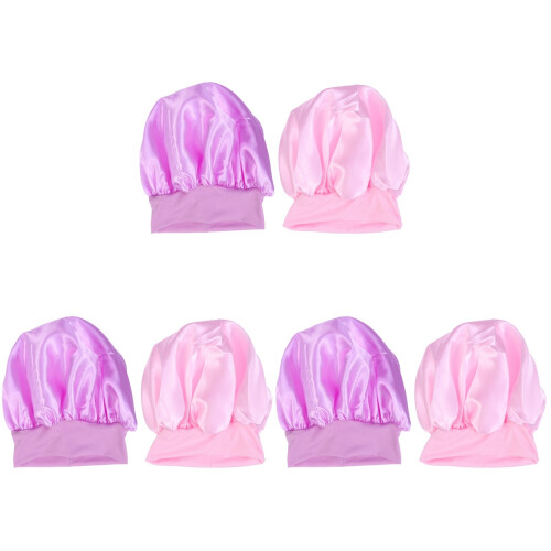 6Pcs Assorted Color Elastic Sleeping Cap Wide Side Bonnet for Hair Use