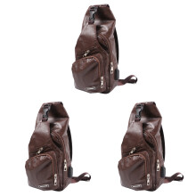 3Pcs Dark Brown Chest Bag Durable Fanny Packs with Zipper Charge Port