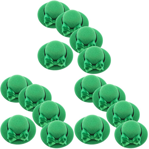 15Pcs Green Caps with Bowknot for St. Patrick's Day Decor