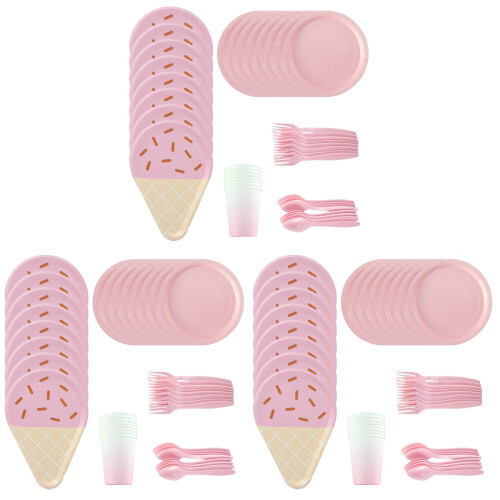 3Sets Pink Paper Party Ice Cream Theme Set