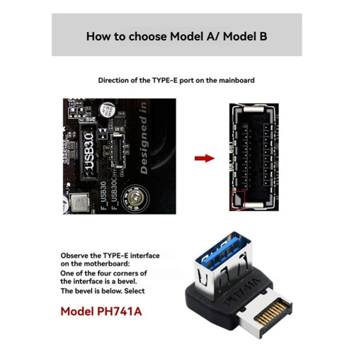 USB C Header Adapter TYPE-E to USB 3.1 90 Degree Steering Converter for Computer Motherboard Internal Connector PH741B 1