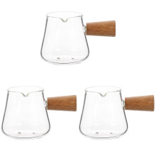 3Pcs Glass Milk Pitcher with Wooden Handle, Heat-Resistant Creamer Cup