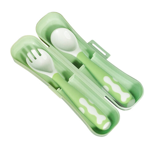 3Sets -Feeding Spoon Fork Green Bendable with Storage Box 1