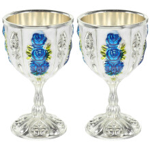 2Pcs Elegant Silver Metal Wine Cups Vintage Decorative Mini Tea Cups