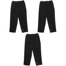 3St Zwarte Chef Broek Losse Pasvorm Ademend Polyester Keuken Outfit