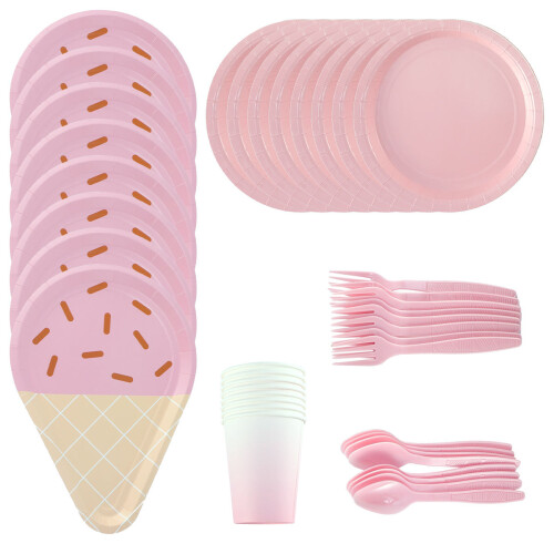 3Sets Pink Paper Party Ice Cream Theme Set 1