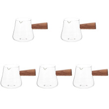 5Pcs Transparent Glass Creamer Pitcher with Wood Handle for Home Use