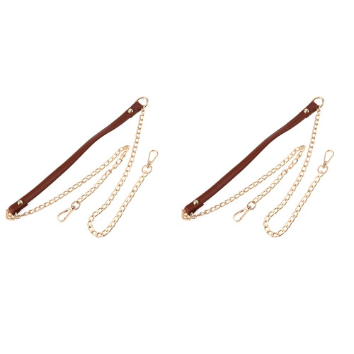 2Pcs Retro Brown Chain Purse Strap with Buckles for Medium Bag