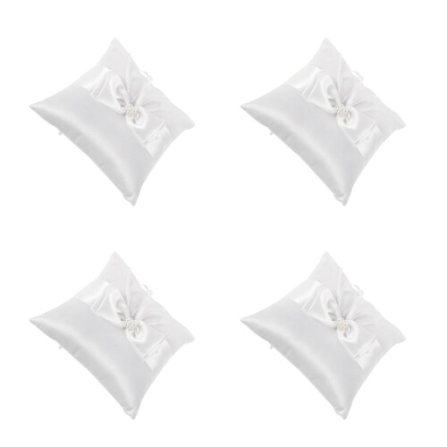 4Pcs Comfortable White Wedding Ring Pillow for Bride and Ceremony