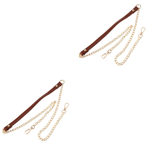 2Pcs Retro Brown Chain Purse Strap with Buckles for Medium Bag 2