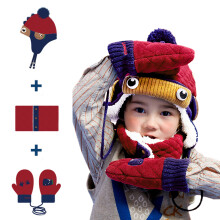 Crochet Earflap Pilot Hats Soft Fuzzy Lining Thermal Performance Windproof Sticker Double Layer Warm Gloves Folding Lightweight Ski Cap For Toddlers