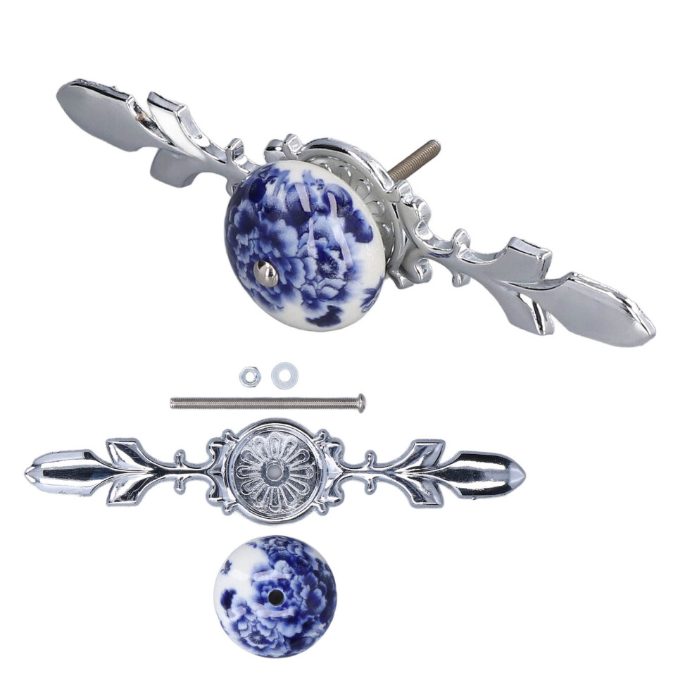 2Pcs Ceramic Cabinet Handles Peony Blue & White 4.1Cm Modern 8341387714640