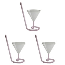 3Pièces Verres À Vin Rose En Verre Design Queue Spirale