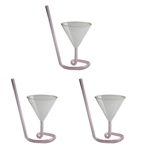 3Pièces Verres À Vin Rose En Verre Design Queue Spirale