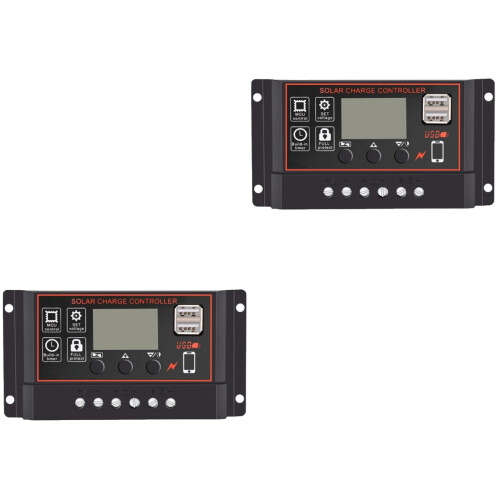 2Pcs Black Solar Panel Controller 12V Pwm Charge with Dual Circuit 2