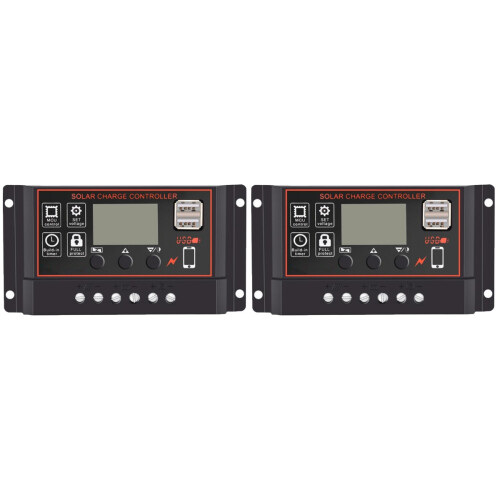 2Pcs Black Solar Panel Controller 12V Pwm Charge with Dual Circuit