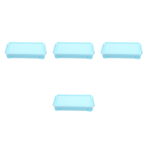 4Pcs Blue Durable Plastic Pencil Case Large Capacity for School Desk