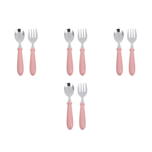 4Sets Compact Pink Baby Spoon Fork Training Utensils Stainless Steel