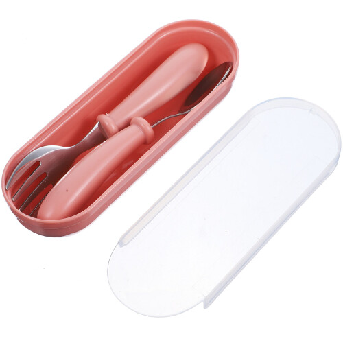 4Sets Compact Pink Baby Spoon Fork Training Utensils Stainless Steel 1
