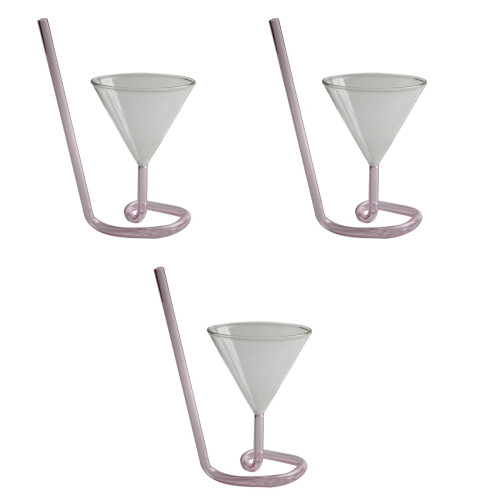 3Pièces Verres À Vin Rose En Verre Design Queue Spirale 2