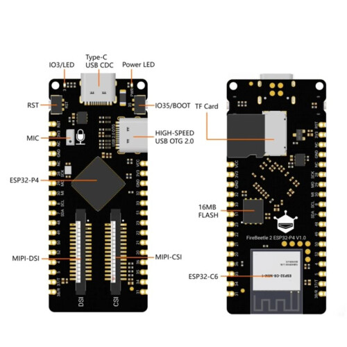 For FireBeetle 2 ESP32 P4 AI Development Board with Dual-Core RISC-V Processor and 1080P HD WiFi6+Bluetooth5 1