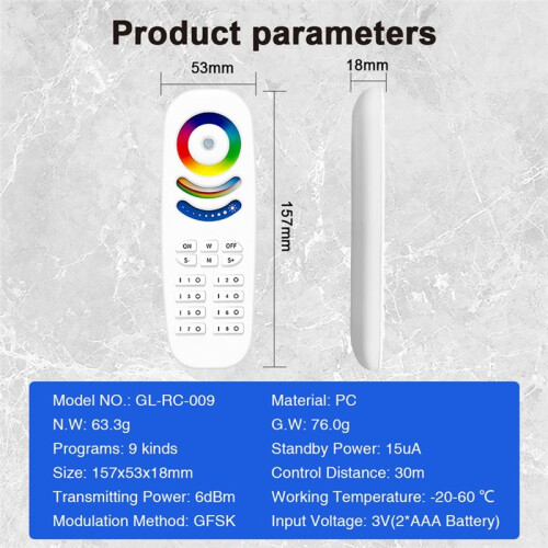 Remote Control Dimmer with RGB Color Temperature Brightness Saturation Adjustable 8 Zones 9 Lighting Modes 2