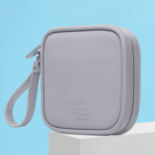 (Light Grey, 10*10*2.5cm 61g) Waterproof PU Cable Organizer for Cords & Earphones