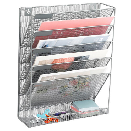 (silver) 5-Tier Metal Desk File Organizer for Office