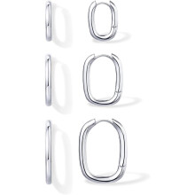(White Gold, Rectangle) Classic Elegant 18K Gold Plated 925 Sterling Silver Posts Small Hoop Earrings for Women - Trendy Geometric Plain Chunky Huggie