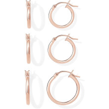 (Rose Gold, Rectangle) Classic Elegant 18K Gold Plated 925 Sterling Silver Posts Small Hoop Earrings for Women - Trendy Geometric Plain Chunky Huggie