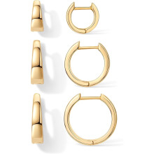 (Yellow Gold, Wide) Classic Elegant 18K Gold Plated 925 Sterling Silver Posts Small Hoop Earrings for Women - Trendy Geometric Plain Chunky Huggie