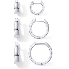 (White Gold, Wide) Classic Elegant 18K Gold Plated 925 Sterling Silver Posts Small Hoop Earrings for Women - Trendy Geometric Plain Chunky Huggie
