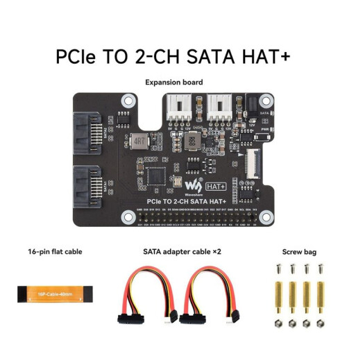 Waveshare for Raspberry Pi 5 PCIe to  Expansion Board with EEPROM HAT+ PCIe to 2-CH  HAT+ for Raspberry Pi 5 2