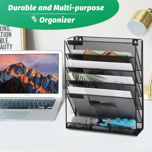 (Black) 5-Tier Metal Desk File Organizer for Office 2