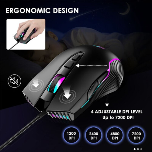 USB/Type-C Ergonomic Wired Gaming Mouse with RGB Backlit, Moving Mouse Jiggler Keeps Computer Awake 4 Adjustable DPI 1
