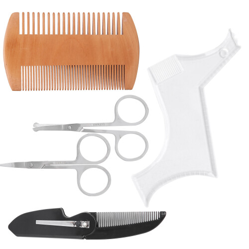 Conjunto de réguas para aparar bigode e bigode em plástico ABS resistente. Ferramenta de modelagem compacta e leve para iniciantes ou uso em 2