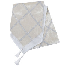 3Pcs Stylish White Table Runner with Diamond Strip and Tassels
