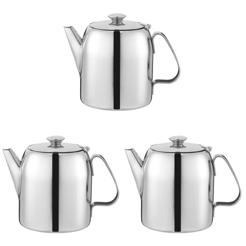 3Pcs Stainless Steel Tea Pot Silver with Ergonomic Handle