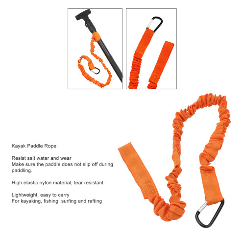Lightweight Orange Nylon Coiled Kayak Paddle Rope with Elastic Leash 2