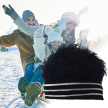 (Black) Striped Acrylic Beanie for Winter & Outdoors