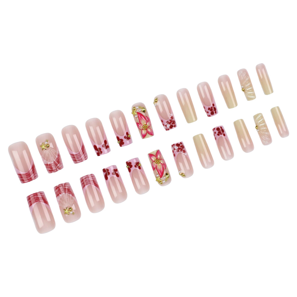 Roc-Electron 24Pcs Flower Press-On Nails, Chip-Proof & Smudge-Proof