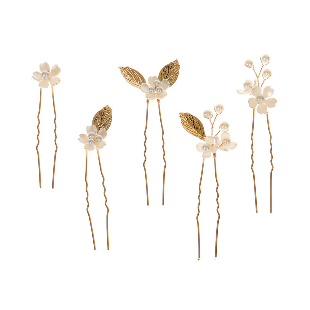 Reach-Tools (Gold) Vintage Pearl Hairpin With Leaf & Flower Decor