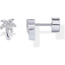 (White Gold, Palm Tree) Classic Elegant 14K Gold Plated Dainty Flat Back Earrings for Women - Hypoallergenic Sterling Silver Posts Helix Cartilage